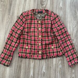 Jones New York Pink and Black Houndstooth Blazer